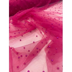Tule Iluzione com Pérolas Pink - Largura 1,60 m x Comprimento 5 m 