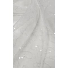 Tule Bordado Caminho Sem Fim Off White com Paetê Transparente  - Largura 1,60 m x Comprimento 1 m