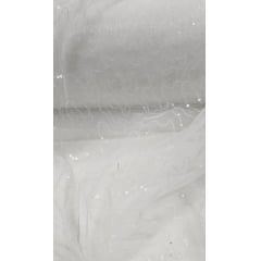 Tule Bordado Caminho Sem Fim Off White com Paetê Transparente  - Largura 1,60 m x Comprimento 1 m