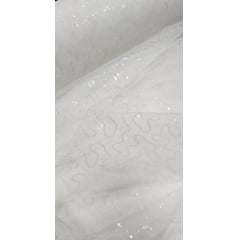 Tule Bordado Caminho Sem Fim Off White com Paetê Transparente  - Largura 1,60 m x Comprimento 1 m