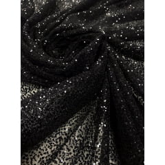Tule com Glitter Preto Pesado - Largura 1,40 m x Comprimento 1 m 