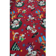 Oxford Estampado Natalino Mickey Fundo Vermelho - Largura 1,47 m x Comprimento 4 m 