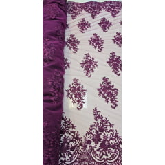 Tule Bordado com Bico Uva LS 2295 - Largura 1,40 m x Comprimento 3,60 m