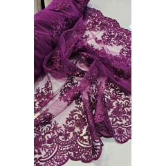 Tule Bordado com Bico Uva LS 2295 - Largura 1,40 m x Comprimento 3,60 m
