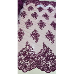 Tule Bordado com Bico Uva LS 2295 - Largura 1,40 m x Comprimento 3,60 m