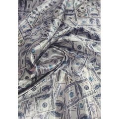 Cetim Estampado Digital Dólar  COM DEFEITO - Largura 1,47 m x Comprimento 1 m 