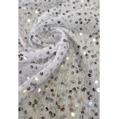 Lurex Bordado com Paetês Prata - Largura 1,38 m x Comprimento 1,35 m