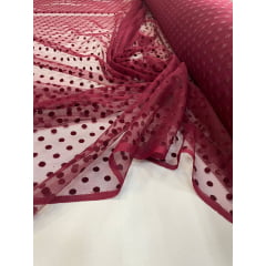Tule Point Sprit Flocado Marsala - Largura 1,50 m x Comprimento 1 m 