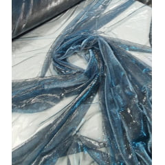 Tela Light Lurex Furtacor Azul Turquesa com Prata - Largura 1,60 m x Comprimento 5 m 