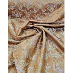 Jacquard Gobelem de Viscose Floral Fundo Bronze - Largura 1,30 m x Comprimento 4,50 m 