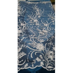 Tule Bordado 3D Branco Modelo FA20 - Largura 1,40 m x Comprimento 2,50 m 
