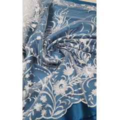 Tule Bordado 3D Branco Modelo FA20 - Largura 1,40 m x Comprimento 2,50 m 