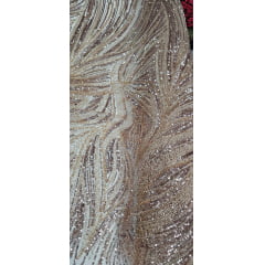 Tule Bordado com Pedrarias Premium Dourado HT97424  - Largura 1,30 m x Comprimento 0,65 cm