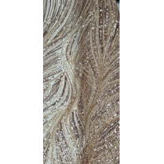 Tule Bordado com Pedrarias Premium Dourado HT97424  - Largura 1,30 m x Comprimento 0,65 cm