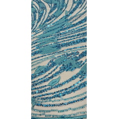Tule Bordado Premium com Pedrarias Azul Turquesa HS1869  - largura 1,30 m x Comprimento 0,70 cm