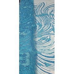 Tule Bordado Premium com Pedrarias Azul Turquesa HS1869  - largura 1,30 m x Comprimento 0,70 cm