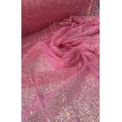 Tule com Glitter Rosa Chiclete Furtacor Pesado 02 FURADO - Largura 1,40 x Comprimento 1 m 