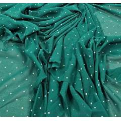 Mousseline Toque de Seda Com Strass Verde Esmeralda - Largura 1,50 m x Comprimento 1,50 m 