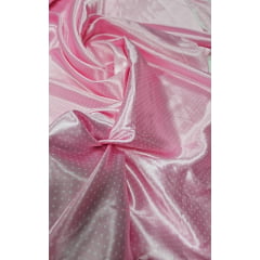 Cetim Estampado Fundo Rosa Mini Poá Branco - Largura 1,47m x Comprimento 2 m 