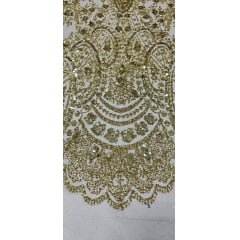Tule Bordado com Glitter e Paetê Dourado Modelo 3563 - Largura 1,45 m x Comprimento 2 m 
