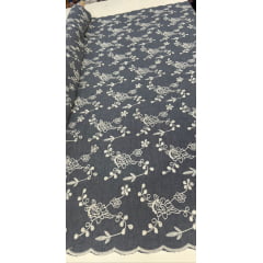 Layse Jeans Bordada BTJ  4 ESCURO -Largura 1,30 m x Comprimento 0,90 cm