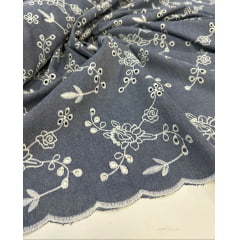 Layse Jeans Bordada BTJ  4 ESCURO -Largura 1,30 m x Comprimento 0,90 cm