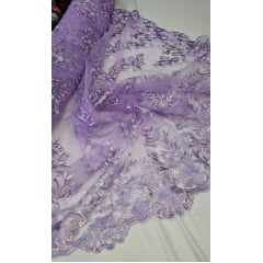 Tule Bordado com Bico Lavanda 13 - Largura 1,30 m x Comprimento 0,50 cm