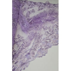 Tule Bordado com Bico Lavanda 13 - Largura 1,30 m x Comprimento 0,50 cm