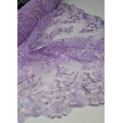 Tule Bordado com Bico Lavanda 13 - Largura 1,30 m x Comprimento 0,50 cm