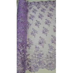 Tule Bordado com Bico Lavanda 13 - Largura 1,30 m x Comprimento 0,50 cm