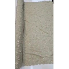 Layse Bordada Barrada Premium 3D Bicolor Floral Verde Oliva - Largura 1,40 m x Comprimento 1,50 m 