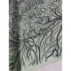 Tule Bordado com Pedrarias Multicolor Verde Cerâmica HS2625  - Largura 1,30 m x Comprimento 0,80 cm