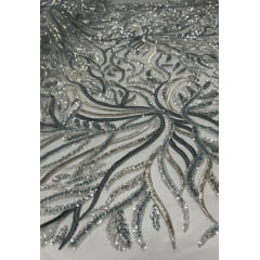 Tule Bordado com Pedrarias Multicolor Verde Cerâmica HS2625  - Largura 1,30 m x Comprimento 0,80 cm