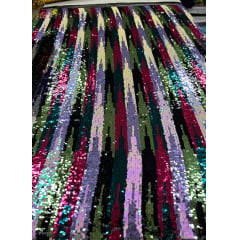 Tule Bordado Reversível Multicolor - Largura 1,25 m x Comprimento 3,75 m 