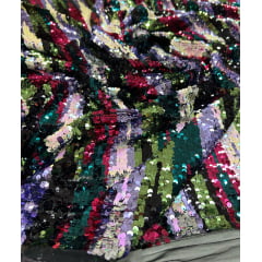 Tule Bordado Reversível Multicolor - Largura 1,25 m x Comprimento 3,75 m 