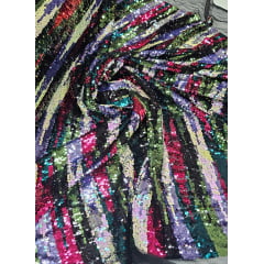 Tule Bordado Reversível Multicolor - Largura 1,25 m x Comprimento 3,75 m 