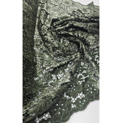 Renda Guipir Aveludada Verde Militar Modelo 03 - Largura 1,40 m x Comprimento 2 m 