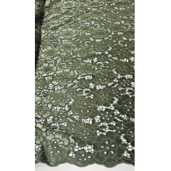 Renda Guipir Aveludada Verde Militar Modelo 03 - Largura 1,40 m x Comprimento 2 m 