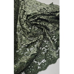 Renda Guipir Aveludada Verde Militar Modelo 03 - Largura 1,40 m x Comprimento 2 m 