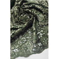 Renda Guipir Aveludada Verde Militar Modelo 03 - Largura 1,40 m x Comprimento 2 m 