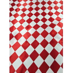 Cetim Losangos Vermelho e Branco COM SUJEIRA E DEFEITO - Largura 1,47 m x Comprimento 1 m 