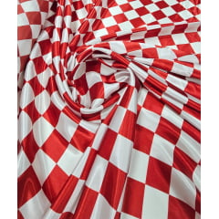 Cetim Losangos Vermelho e Branco COM SUJEIRA E DEFEITO - Largura 1,47 m x Comprimento 1 m 