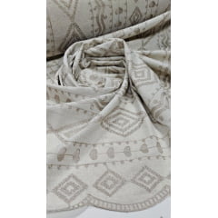 Linho Trovata Bordado Cordonê Étnico Natural - Largura 1,30 m x Comprimento 2 m 
