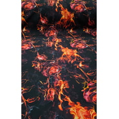 Oxford Estampado Digital Rosas de Fogo - Largura 1,47 m x Comprimento 3 m 
