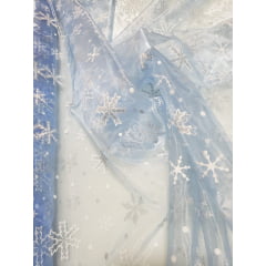 Organza Azul Serenity Frozen com Glitter  - Largura 1,50 m x Comprimento 0,60 m 