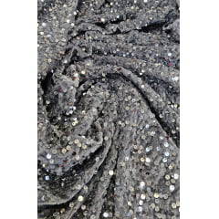 Veludo Cristal Bordado Prata COM DEFEITO - Largura 1,50 m x Comprimento 1 m 