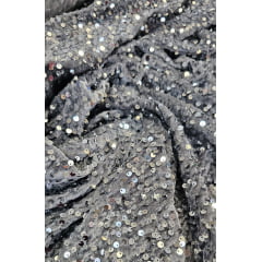 Veludo Cristal Bordado Prata COM DEFEITO - Largura 1,50 m x Comprimento 1 m 