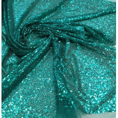 Paetê Bordado Paris Verde Jade - Largura 1,40  m x Comprimento 1 m 