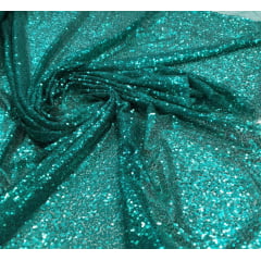 Paetê Bordado Paris Verde Jade - Largura 1,40  m x Comprimento 1 m 