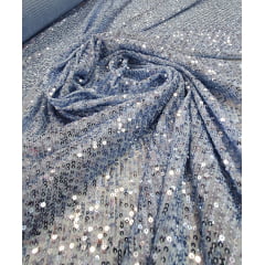 Paetê Bordado Glamour com Elastano Azul Serenity - Largura 1,40 m x Comprimento 0,80 cm